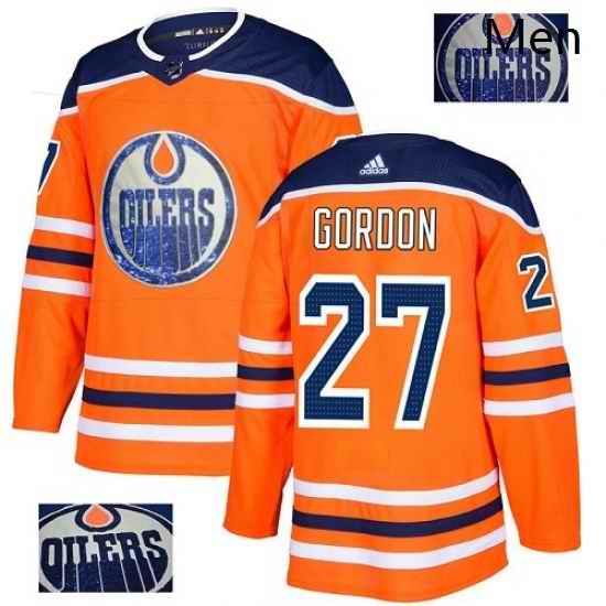 Mens Adidas Edmonton Oilers 27 Boyd Gordon Authentic Orange Fashion Gold NHL Jersey